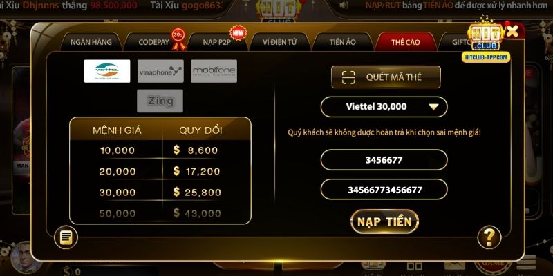 Nạp tiền rút tiền